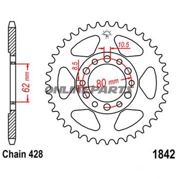 Rear Sprocket 51 Tooth Pitch 428Inner Diameter 62 Bolt Spacing 80