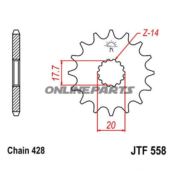 Front Sprocket 20Tooth Pitch 428Narrow Spline 17.7/20