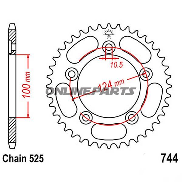 Rear Sprocket 39 Tooth Pitch 525Inner Diameter 100 Bolt Spacing 124