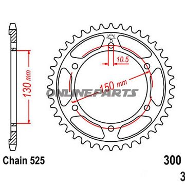 Rear Sprocket 42 Tooth Pitch 525Inner Diameter 130 Bolt Spacing 150