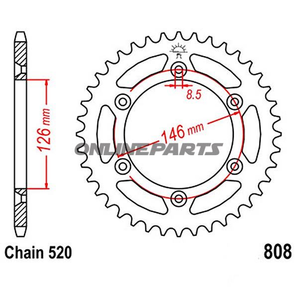 Rear Sprocket 50 Tooth Pitch 520Inner Diameter 126 Bolt Spacing 146