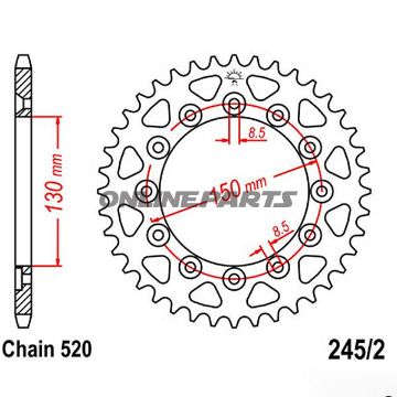 Rear Sprocket 49 Tooth Pitch 520Inner Diameter 130 Bolt Spacing 150