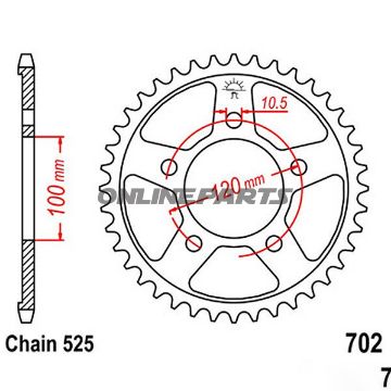 Rear Sprocket 40 Tooth Pitch 525Inner Diameter 100 Bolt Spacing 120