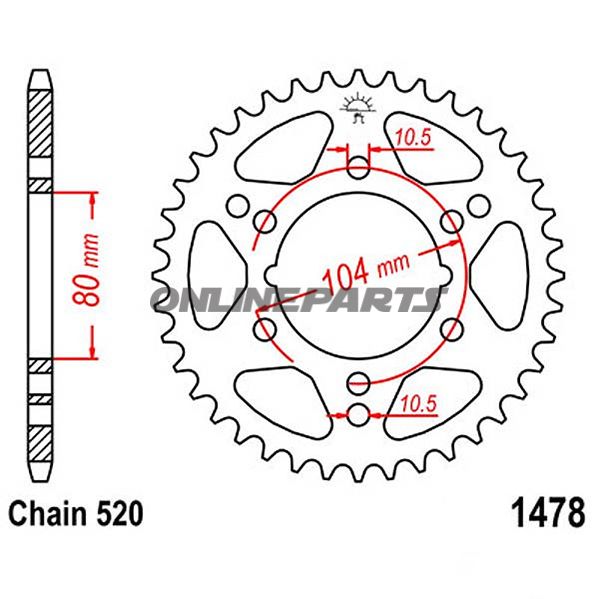 Rear Sprocket 43 Tooth Pitch 520Inner Diameter 080 Bolt Spacing 104