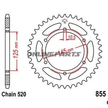 Rear Sprocket 45 Tooth Pitch 520Inner Diameter 125 Bolt Spacing 145