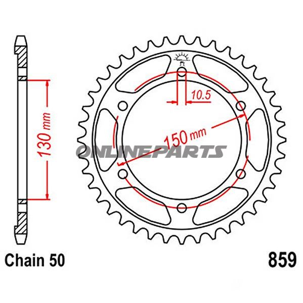 Rear Sprocket 46 Tooth Pitch 530Inner Diameter 130 Bolt Spacing 150