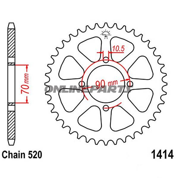 Rear Sprocket 43 Tooth Pitch 520Inner Diameter 70 Bolt Spacing 90