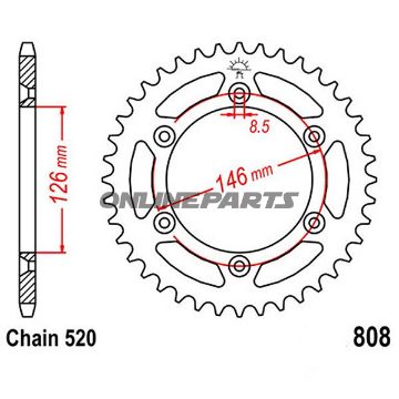 Rear Sprocket 41 Tooth Pitch 520Inner Diameter 126 Bolt Spacing 146