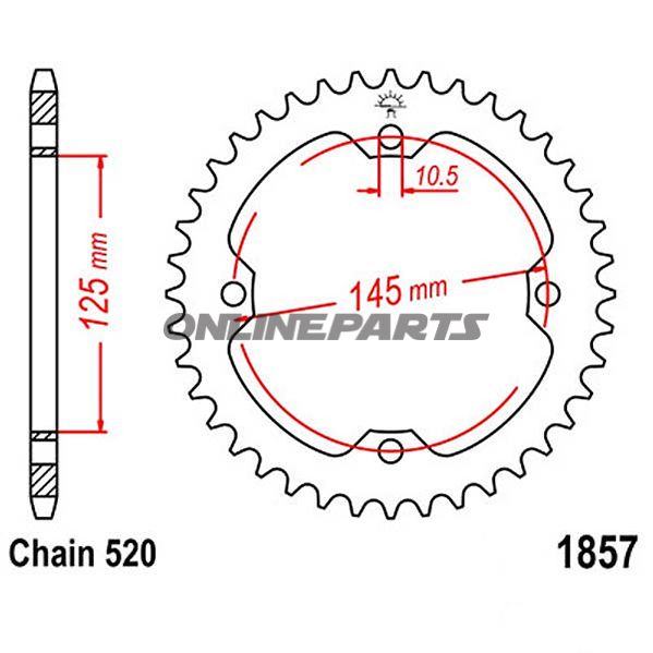 Rear Sprocket 36 Tooth Pitch 520Inner Diameter 125 Bolt Spacing 145