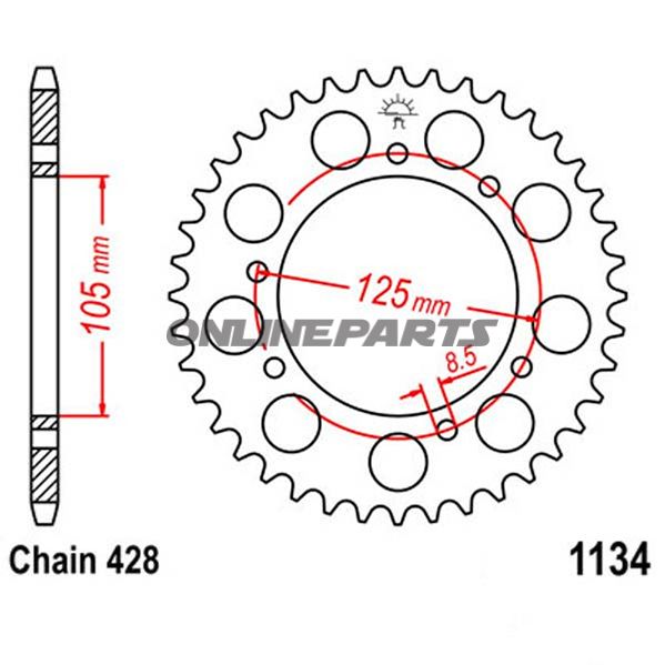 Rear Sprocket 50 Tooth Pitch 428Inner Diameter 105 Bolt Spacing 125