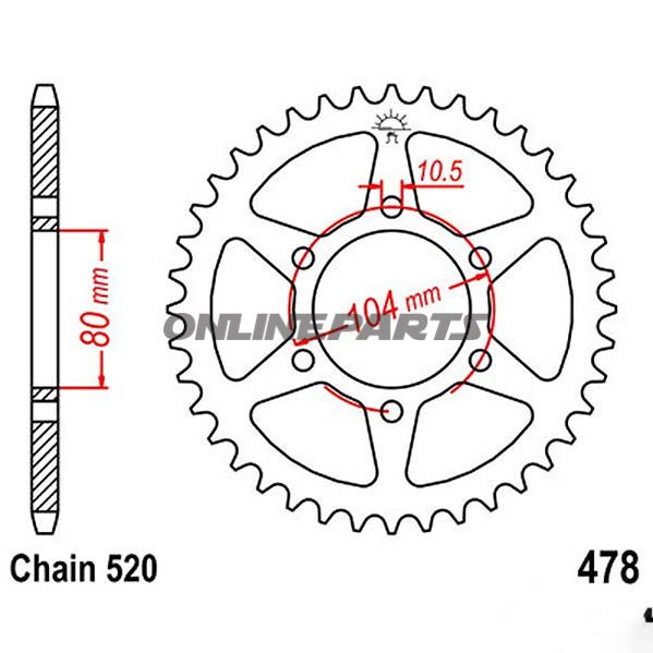 Rear Sprocket 46 Tooth Pitch 520Inner Diameter 80 Bolt Spacing 104