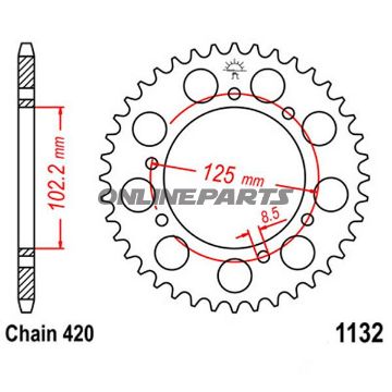 Rear Sprocket 53 Tooth Pitch 420Inner Diameter 102 Bolt Spacing 125