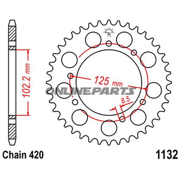 Rear Sprocket 53 Tooth Pitch 420Inner Diameter 102 Bolt Spacing 125