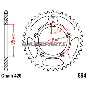 Rear Sprocket 46 Tooth Pitch 420Inner Diameter 98 Bolt Spacing 115