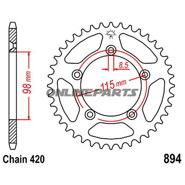 Rear Sprocket 50 Tooth Pitch 420Inner Diameter 98 Bolt Spacing 115
