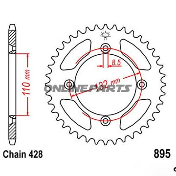 Rear Sprocket 46 Tooth Pitch 428Inner Diameter 110 Bolt Spacing 132