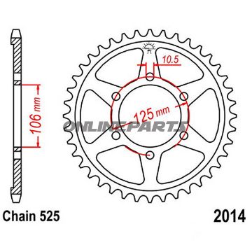 Rear Sprocket 47 Tooth Pitch 525Inner Diameter 106 Bolt Spacing 125