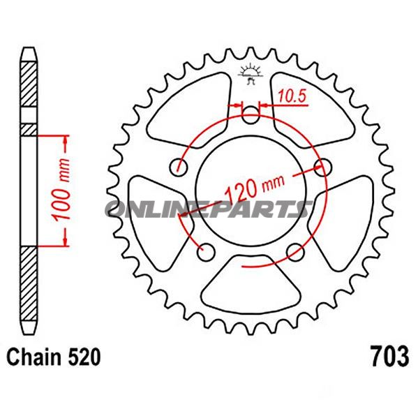 Rear Sprocket 40 Tooth Pitch 520Inner Diameter 100 Bolt Spacing 120