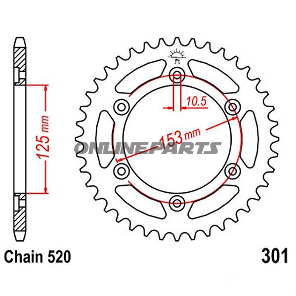 Rear Sprocket 48 Tooth Pitch 520Inner Diameter 125 Bolt Spacing 153