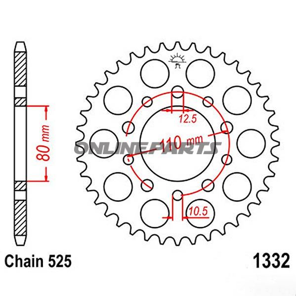 Rear Sprocket 42 Tooth Pitch 525Inner Diameter 80 Bolt Spacing 110