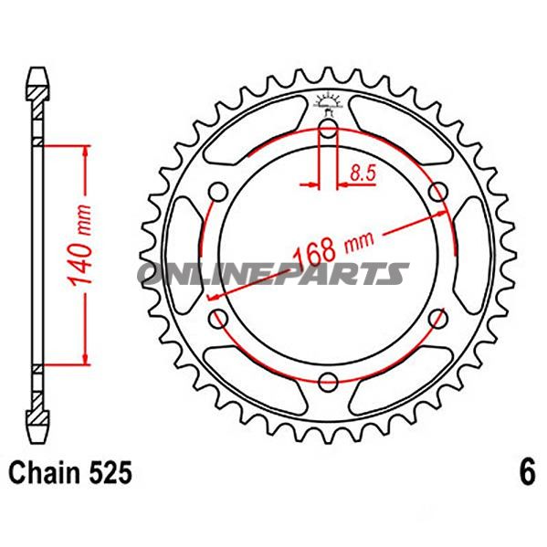 Rear Sprocket 41 Tooth Pitch 525Inner Diameter 140 Bolt Spacing 168