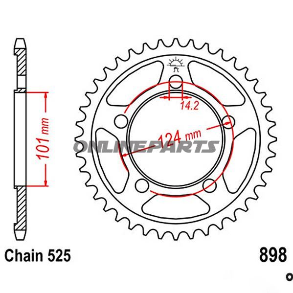 Rear Sprocket 37 Tooth Pitch 525Inner Diameter 101 Bolt Spacing 124