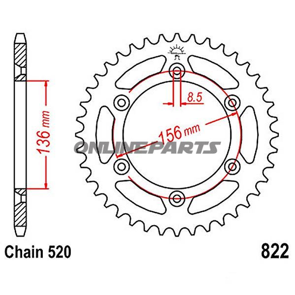 Rear Sprocket 47 Tooth Pitch 520Inner Diameter 136 Bolt Spacing 156