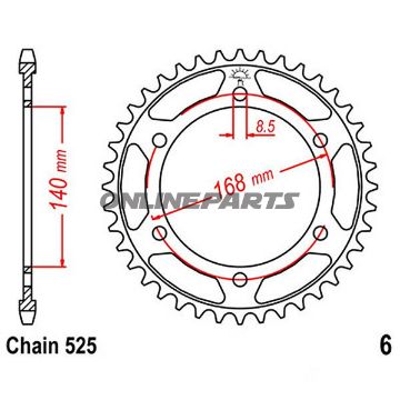 Rear Sprocket 47 Tooth Pitch 525Inner Diameter 140 Bolt Spacing 168