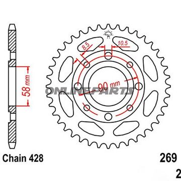 Rear Sprocket 51 Tooth Pitch 428Inner Diameter 58 Bolt Spacing 90