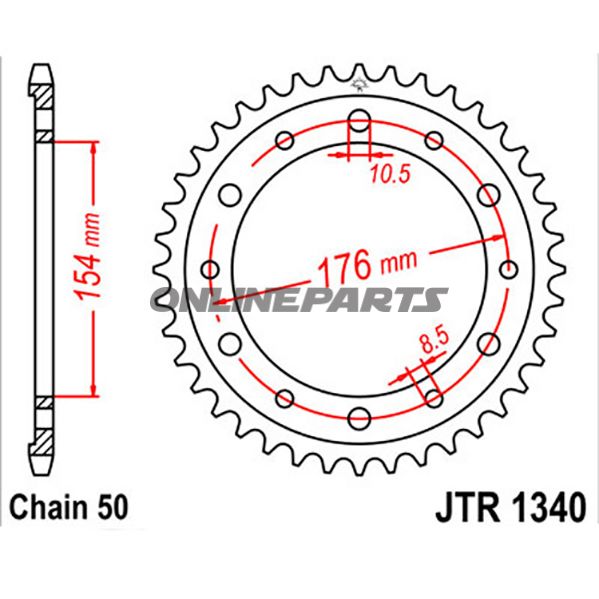 Rear Sprocket 44 Tooth Pitch 530Inner Diameter 154 Bolt Spacing 176