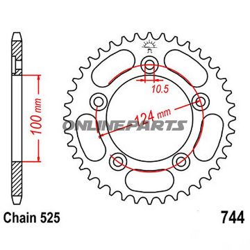 Rear Sprocket 38 Tooth Pitch 525Inner Diameter 100 Bolt Spacing 124
