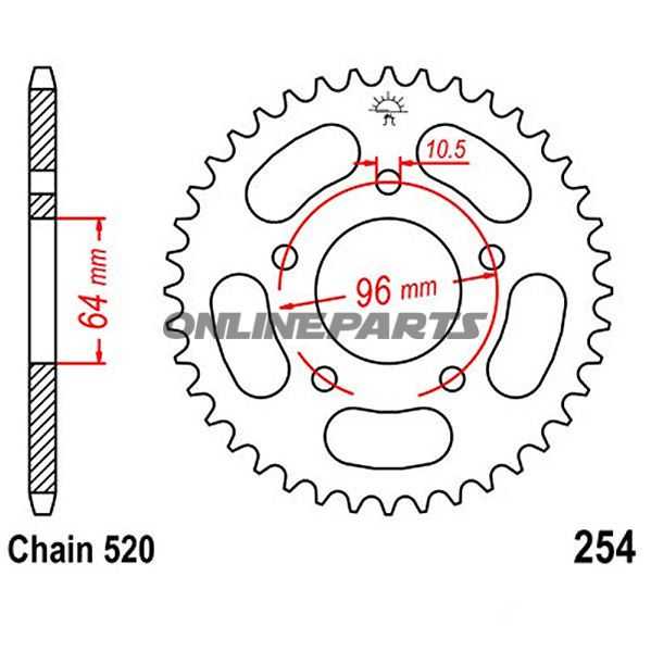 Rear Sprocket 37 Tooth Pitch 520Inner Diameter 64 Bolt Spacing 96