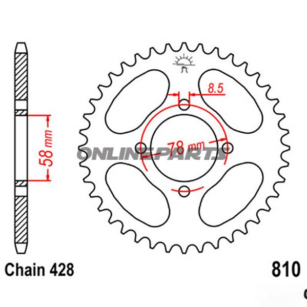 Rear Sprocket 46 Tooth Pitch 428Inner Diameter 58 Bolt Spacing 78