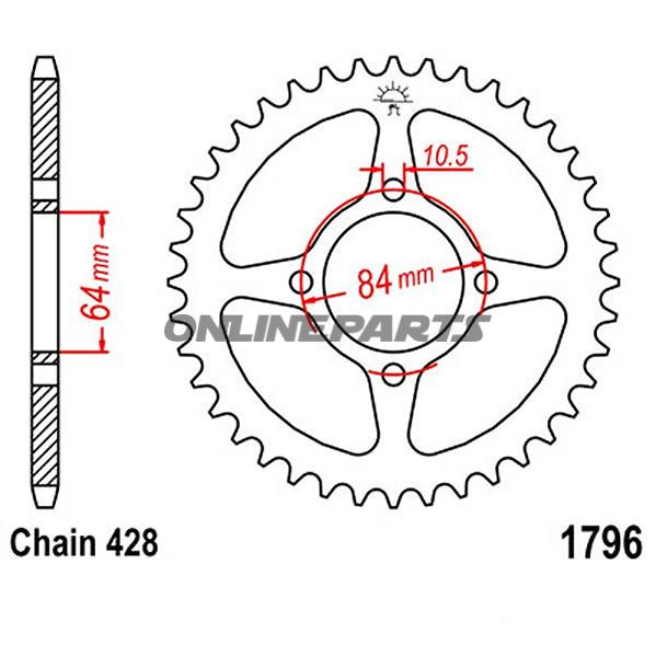Rear Sprocket 49 Tooth Pitch 428Inner Diameter 64 Bolt Spacing 84