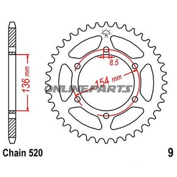 Rear Sprocket 47 Tooth Pitch 520Inner Diameter 136 Bolt Spacing 154
