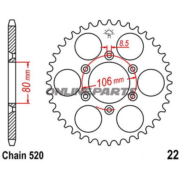 Rear Sprocket 45 Tooth Pitch 520Inner Diameter 80 Bolt Spacing 106