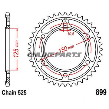 Rear Sprocket 45 Tooth Pitch 525Inner Diameter 125 Bolt Spacing 150