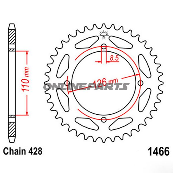 Rear Sprocket 46 Tooth Pitch 428Inner Diameter 110 Bolt Spacing 126