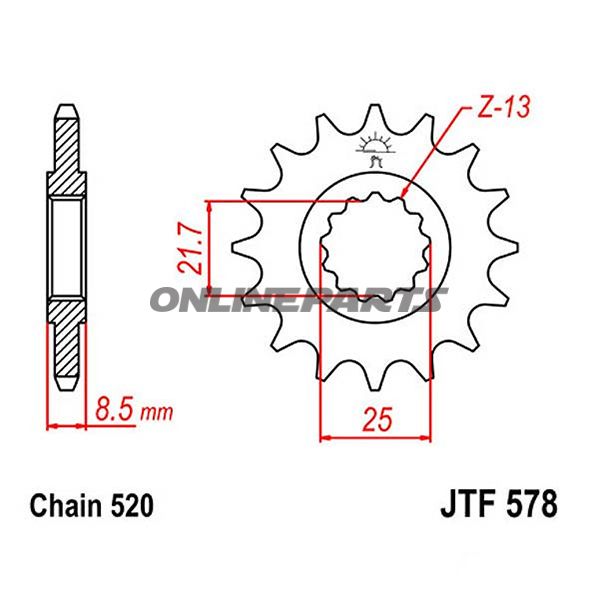 Front Sprocket 15Tooth Pitch 520Narrow Spline 21.6/25