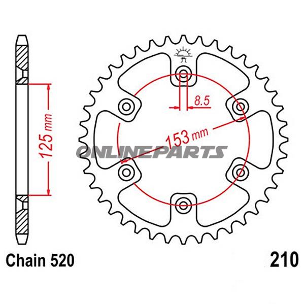 Rear Sprocket 47 Tooth Pitch 520Inner Diameter 125 Bolt Spacing 153
