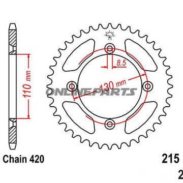 Rear Sprocket 55 Tooth Pitch 420Inner Diameter 110 Bolt Spacing 130