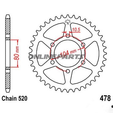 Rear Sprocket 43 Tooth Pitch 520Inner Diameter 80 Bolt Spacing 104