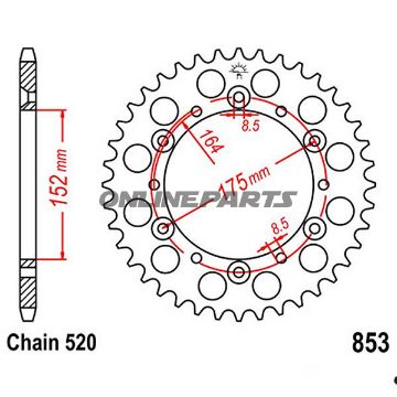 Rear Sprocket 50 Tooth Pitch 520Inner Diameter 152 Bolt Spacing 175
