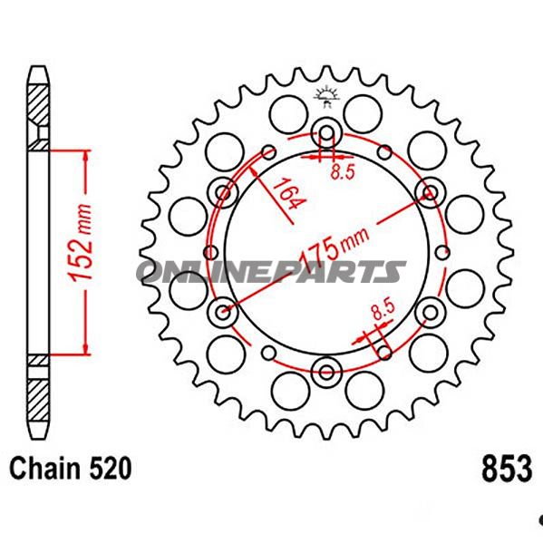 Rear Sprocket 50 Tooth Pitch 520Inner Diameter 152 Bolt Spacing 175