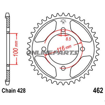 Rear Sprocket 51 Tooth Pitch 428Inner Diameter 100 Bolt Spacing 116