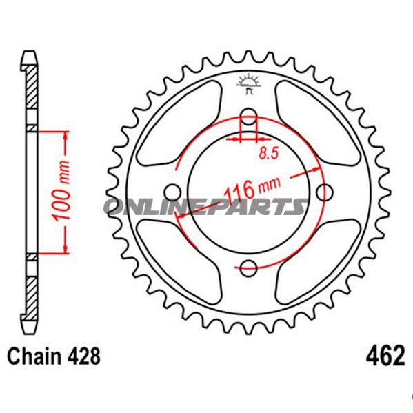 Rear Sprocket 51 Tooth Pitch 428Inner Diameter 100 Bolt Spacing 116