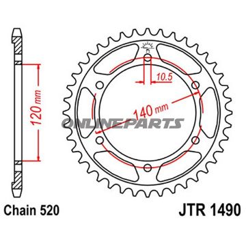Rear Sprocket 37 Tooth Pitch 520 Blackinner Diameter 120 Bolt Spacing 140