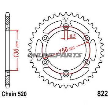 Rear Sprocket 53 Tooth Pitch 520 Blackinner Diameter 136 Bolt Spacing 156