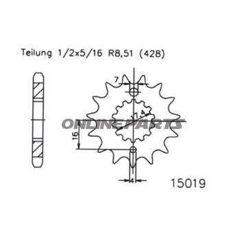 Front Sprocket 15 Tooth Pitch 428Narrow Spline 17.4/20