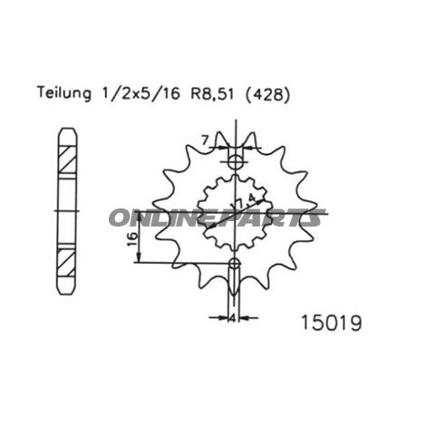 Front Sprocket 15 Tooth Pitch 428Narrow Spline 17.4/20